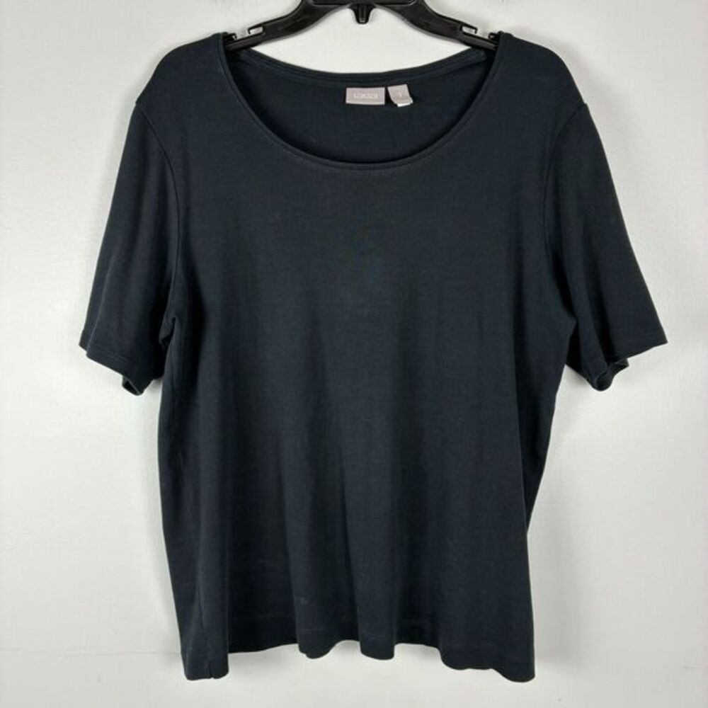 Chicos Basic Tee Top Womans Sz 3 / XL Black Cotton Short Sleeve Casual Tee‎